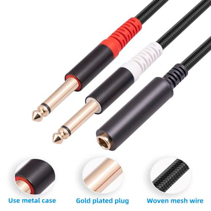 2 Pack 1/4 TRS Breakout Cable 1 FT, Splitter Y Adapter, 6.35mm TRS Female to Dual 6.35mm TS Mono Male Jack Cable for Guitar or Mixer with Jack Output - size: 1 FT 2 Pack, style: 1/4 TRS Breakout Cable