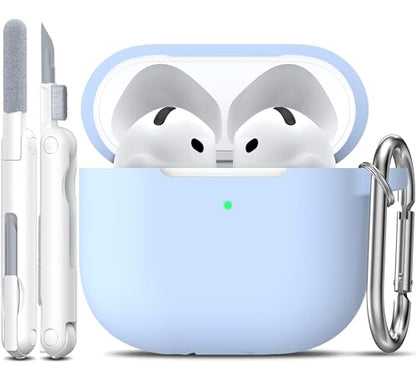 for AirPods 4 Case with Cleaner Kit,Full Protective Soft Skin Silicone Cover with Keychain for AirPods 4 Gen Case for Men Women,Compatible with Apple AirPods 4th Genaration Case 2024,Sky Blue - color: C Sky Blue