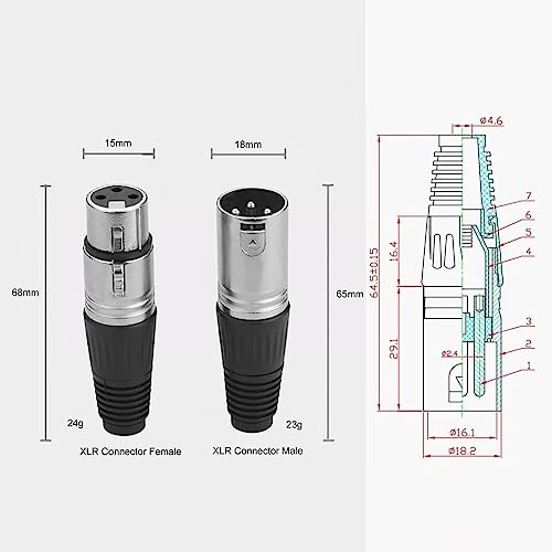2 Pair Male+ Female 3 Pin XLR Connectors Solder Nickel-Plated Locking | Zinc alloy & nickel shell ensure rugged durability, Locking prevents disconnect, Ideal for mics, DMX, Microphone, live audio