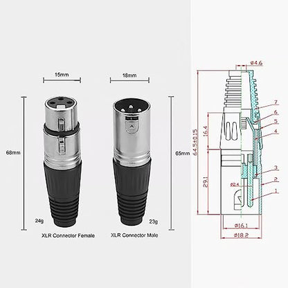 2 Pair Male+ Female 3 Pin XLR Connectors Solder Nickel-Plated Locking | Zinc alloy & nickel shell ensure rugged durability, Locking prevents disconnect, Ideal for mics, DMX, Microphone, live audio