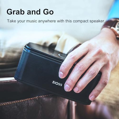 DOSS SoundBox Touch Wireless Bluetooth Speaker-12W HD Sound with Rich Bass | Portable & Small Design, IPX5 Waterproof, 20H Playtime, Handsfree, House, Office Desktop, Bedroom, Indoor Use, Black - color: Black