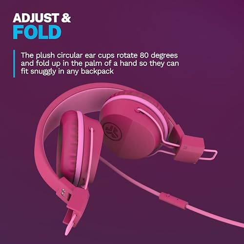 JLab JBuddies Studio on-Ear Kids Wired Headphones with mic, Volume Limiter, Foldable, Adjustable, Dark Pink - color: Dark Pink, size: Headphones