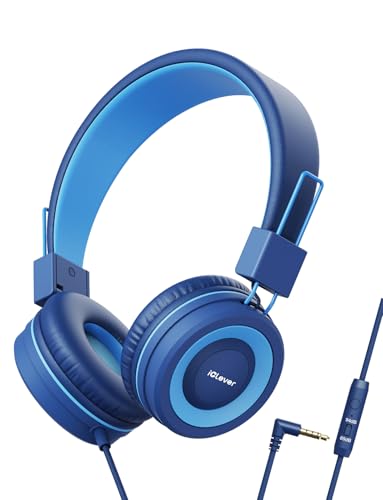 iClever HS14 아동용 유선 헤드폰, 라이트 블루, 85dB 볼륨 리미터, 스테레오 사운드, 내장 마이크, 3.5mm 오디오 잭 호환, 173.9g(6.5온스) | SafeSound Tech, 스테레오 사운드, 접이식, 오버 이어 유아용 헤드폰, 어린이/학교/태블릿/여행용 내구성 있는 헤드폰 - color: 라이트 블루
