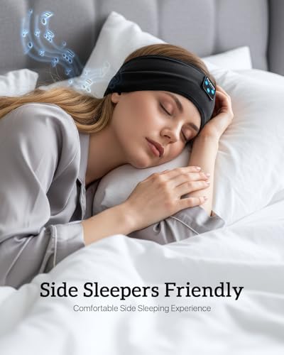 Perytong Sleep Headphones for Side Sleepers – 14Hrs Bluetooth Headband with Ultra-Thin HD Stereo Speakers, Detachable Washable Design, Wireless Music Headband for Insomnia, Meditation, Travel - color: Ebonyblack