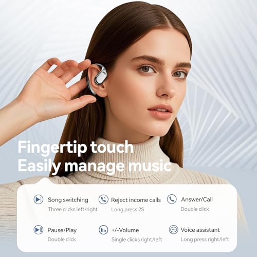 Open Ear Earbuds Bluetooth Wireless Headphones with LED Power Display, 48h Playtime, IPX6 Waterproof Comfortable for Workout, Running, Cycling (Black) - color: Black
