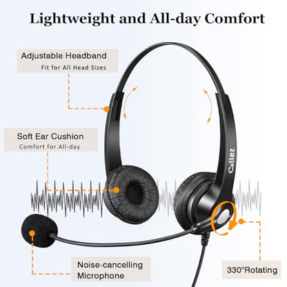 Callez RJ9 Yealink Phone Headset with Microphone Noise Cancelling | Office Telephone Headset Works with Yealink T20P T21P T26P T23G T46S T48S T53W T54W Avaya 1608 9608 9611 Grandstream Phones