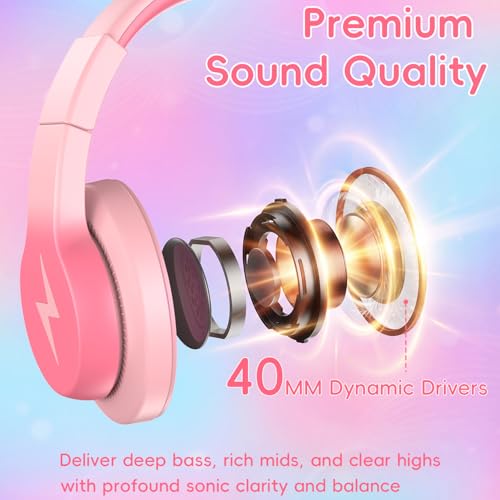 Candy Bila USB C Kids Headphones for School,Wired Over-Ear for Boys Girls | 85dB Safe Volume, Stereo Sound, Adjustable headband, Foldable ,Compatible USB-C Plug iPads,Tablets, Laptops, Light Pink - color: Light Pink