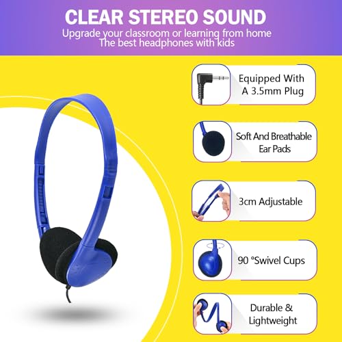 Classroom Headphones Bulk 25 Pack Class Set for School Students Kids and Adult -Sturdy Wired 3.5mm Plug (Mixed, 25 Pack) - color: Mixed, size: 25 Pack