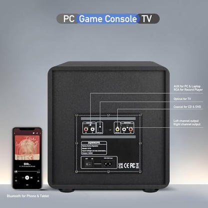 2.1 Computer Speakers with Subwoofer, 100W RMS, Bluetooth 5.3, Black | A 6.5-inch subwoofer, wood cabinets and silk dome tweeters. AUX/RCA, optical and coaxial inputs for PCs, TVs and turntables. - color: Black