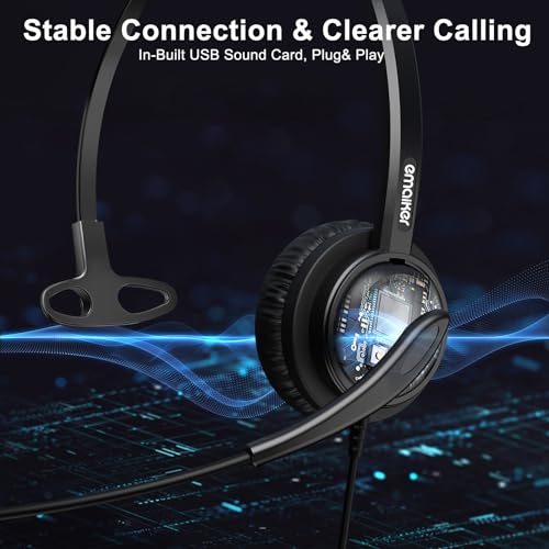 Single Side USB Computer Headset with Noise-Cancelling Mic for PC, Laptop, 1 Ear Office Call Center USB-A Headphone with In-Line Control for Dragon Dictation, Skype, Teams, Zoom Conference Call - color: S-805SUC