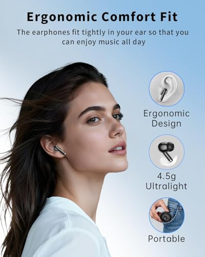 XIAOWTEK Wireless Earbuds, Bluetooth 5.4 Ear Buds Bass Stereo, Headphones with Noise Cancelling Mic, LED Display in Ear Earphones Clear Calls, IP7 Waterproof Bluetooth Earbuds for Phone/Android/iPad - color: Soft Black