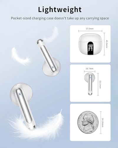 Wireless Earbuds, 2026 Bluetooth 5.4 Headphones Bass Stereo Ear Buds with Noise Cancelling Mic, LED Display in Ear Earphones 50H Playtime Ear Buds, IP7 Waterproof for Laptop Pad Phones Soft White - color: Soft White