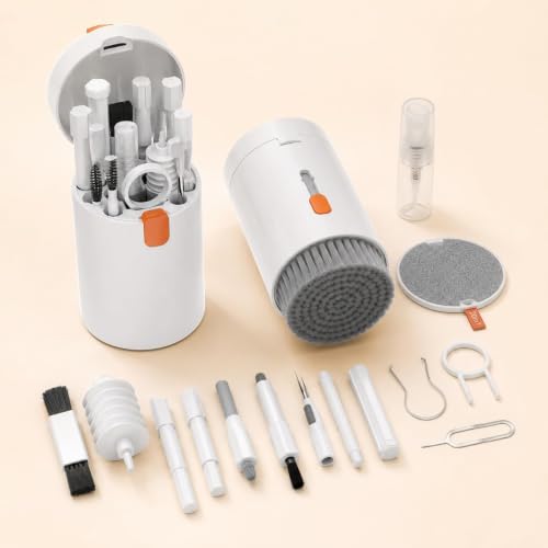 Keyboard Cleaning Kit, 20 in 1 Electronics Cleaning Kit with Retractable Brush and 2.5ml Mist Spray, Multi-Tool for iPhone, AirPods, MacBook, iPad, Headphones, Camera Lens, Computer, Monitor and TV