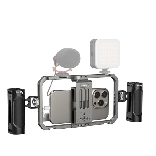SmallRig Universal Phone Cage, Smartphone Video Rig Kit with Handles, Handheld Filmmaking Vlogging Case Stabilizer for Videomaker, for iPhone 17/16/15 for Samsung for Pixel and Other Android Phones - style: Cage w/ Dual Handles