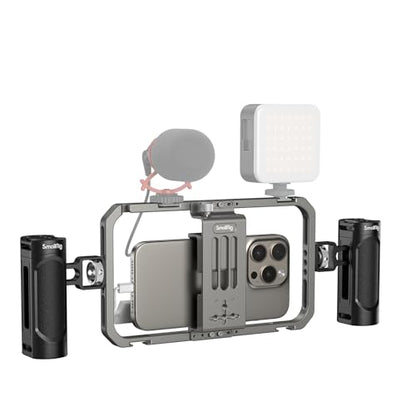 SmallRig Universal Phone Cage, Smartphone Video Rig Kit with Handles, Handheld Filmmaking Vlogging Case Stabilizer for Videomaker, for iPhone 17/16/15 for Samsung for Pixel and Other Android Phones - style: Cage w/ Dual Handles
