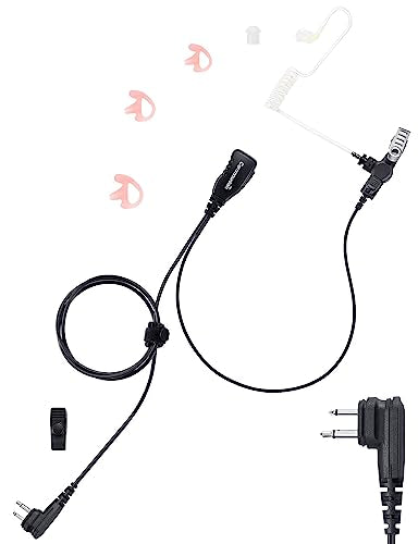 commountain Earpiece for Motorola Walkie Talkies CLS1110 RMU2080D RMU2040 | Also Fits CLS1410 DTR DLR RDU RMM Series 2-Pin Radios, Acoustic Tube Surveillance Headset, Noise Reducing PTT Mic