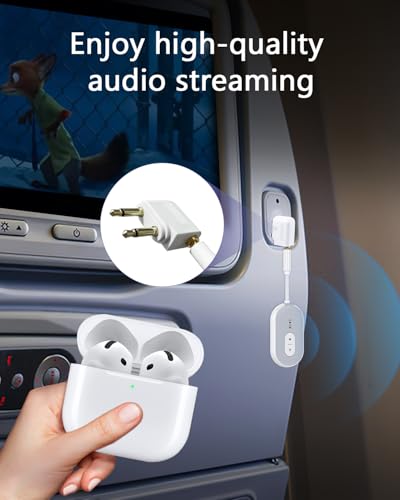 Bluetooth 5.3 Transmitter Receiver for Car, 2-in-1 Wireless Audio Adapter with 3.5mm AUX, Low Latency, Supports Dual Pairing for AirPods/Headphones, 18+ Hours Battery for Home Stereo, TV, Airplane