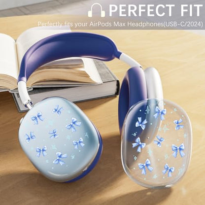 Silicone Case Cover for AirPods Max Headphones, Clear Blue Bow Soft TPU Ear Cups Cover/Ear Pad Case Cover/Headband Cover for AirPods Max (2024/2020), Blue - color: Blue Bow_A/Blue
