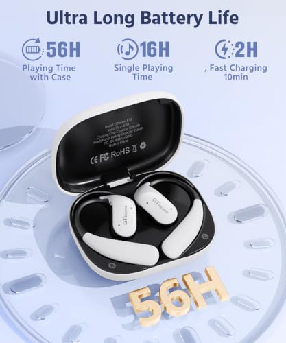 Open Ear Earbuds, Soft Earhook, 56H Playtime, Bluetooth 6.0, Bass - color: White