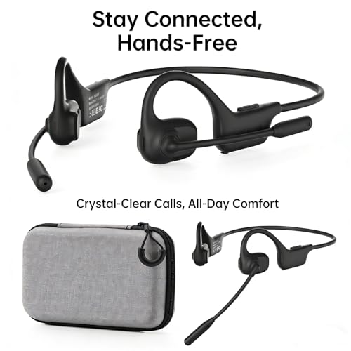Bluetooth Headset, Over Ear Bluetooth Bone Conduction Headset with Mic,Noise Cancelling Wireless Headset with Mute Button, for for Truckers Meeting, Home Office,Driving (Black) - color: Black