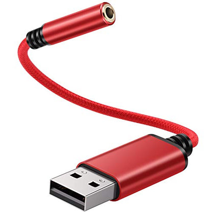USB to 3.5mm Headphone Jack Audio Adapter, Support USB to TRRS 4-Pole 3.5 aux Port Headset, External Stereo Sound Card for PC, Laptop, PS4,Mac etc (0.6 Feet, Red) - color: Red