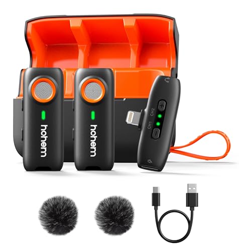 Hohem MIC-01 Wireless Lavalier Microphone for iPhone iOS Vlog Live, Noise Reduction (2TX+1RX Charge Case) - color: Lighting