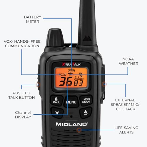 Midland LXT600BB FRS Business Walkie Talkies - Long Range 36-Channel Two-Way Radios with Headsets and Charging Base, NOAA Weather Alerts(2-Pack, Black) | Long Range 36-Channel Two-Way Radios with Headsets and Charging Base, NOAA Weather Alerts - style: 2-