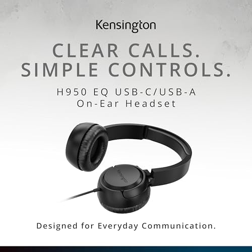 Kensington H950 EQ USB-C/USB-A On-Ear Headset with Noise-Cancelling Mic, Flip-to-Mute, in-Line Controls, Microsoft Teams & Zoom Compatible (K97468WW)