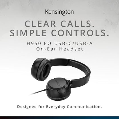 Kensington H950 EQ USB-C/USB-A On-Ear Headset with Noise-Cancelling Mic, Flip-to-Mute, in-Line Controls, Microsoft Teams & Zoom Compatible (K97468WW)