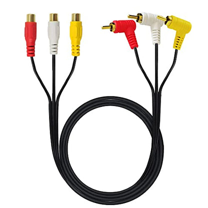 RCA Audio Video Cable - Gold Plated 90 Degree Right Angle 3 RCA Male to Female Audio Video Cable 1.5m/5ft (F to M Bend) - color: Red,White,Yellow