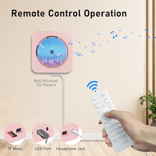 MICOCIOUS Portable CD Player with Bluetooth Desktop CD Player for Home CD Music Players with Remote Control,Timer,Built-in Dual Speakers with LED Display Home Audio Boombox FM Radio (Pink) - color: Pink