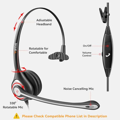 Wantek Cell Phone Headset Mono with Noise Canceling Mic, Wired Computer Headphone for iPhone Samsung Huawei HTC LG ZTE BlackBerry Smartphones and Laptop PC Mac Tablet with 3.5mm Jack(F600J35)
