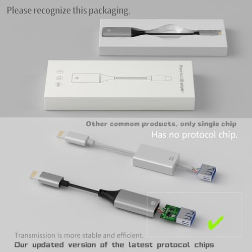 Lightning to USB Adapter [Apple MFi Certified], USB Camera Adapter for iPhone, iOS OTG Cable Adapter, Supports Flash Drive, Card Reader, Mouse, Keyboard - color: Grey