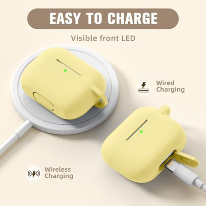 Hamile Compatible with AirPods Pro Case Protective Silicone Airpod Case Shockproof Cover Skin for Apple Airpod Pro 2019 Charging Case, with Keychain, Milk Yellow - color: Milk Yellow