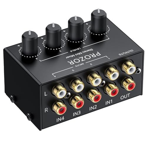 PROZOR 4-Channel Stereo Audio Mixer, RCA Input Independent Volume Controls