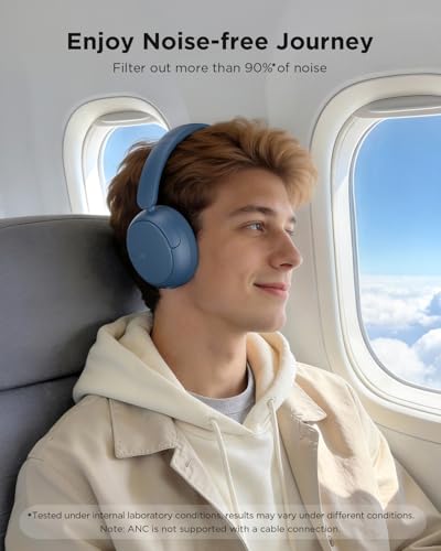 TALIX H30 Hybrid Active Noise Cancelling Headphones, 110H Playtime Hi-Res Audio Bluetooth 6.0 Wireless Over Ear ANC Headphones for Commute/Travel (Blue) - color: Blue
