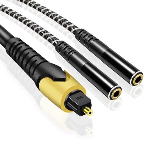 192KHz DAC Optical to Dual 3.5mm Converter,Optical Audio Cable to AUX Cable Adapter,Digital to Analog Audio Converter for HDTV DVD Set-top Boxes (from O-ptical to Dual 1/8 Only) Aux Cable - 2.8FT - size: 2.8FT