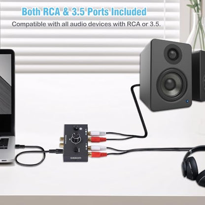 RCA 3.5mm Port 1 in 2 Out / 2 in 1 Out Bi-Directional Audio Switcher, 2-Way Stereo L/R Sound Channel Speaker Headphone Audio Switch Selector Splitter Box