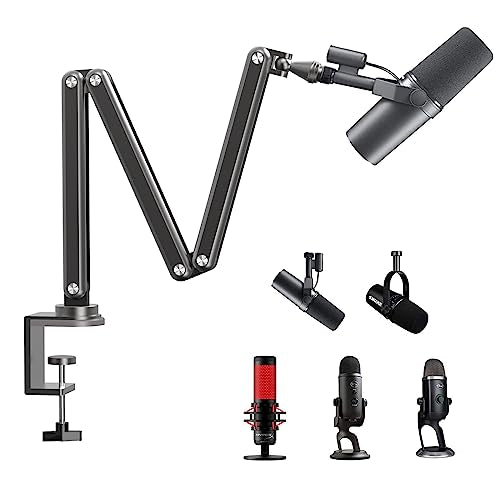 FULAIM Boom Mic Arm, 360° Rotatable, Adjustable & Foldable Desk Microphone Arm Stand, Sturdy Aluminum Alloy Mic Arm for Podcast, Video, Gaming, Meeting, Radio, Studio