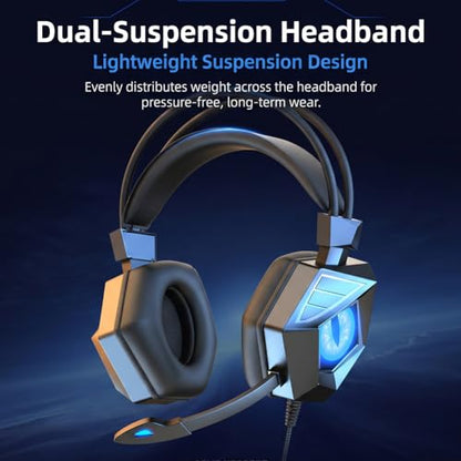Wired Gaming Headset with 7.1 Surround Sound,Noise Cancelling Over-Ear Headphones with Mic,RGB Light,Lightweight Soft Memory Earmuffs for PC/PS4/PS5（Red） - color: Red