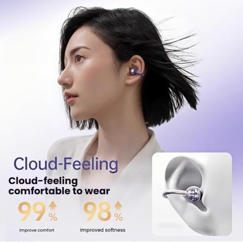 Ear Clip Earbuds Mini Open Ear Headphones Wireless Bluetooth Earphones for Sport Workout Driving Walking Running Compatible with iPhone Android (Purple)