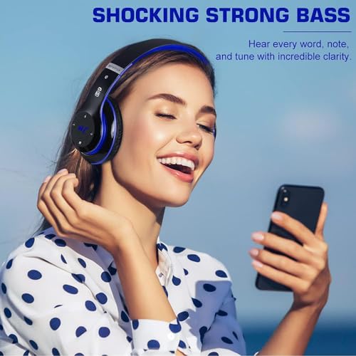 6S Bluetooth Headphones Over-Ear, Hi-Fi Stereo Foldable Wireless Stereo Headsets Earbuds with Built-in Mic, Volume Control, FM for iPhone/Samsung/iPad/PC (Blue) - color: Blue