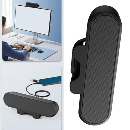 Computer Speaker, USB Powered Desktop Speakers with Clamp, Wired PC Soundbar for Monitor, HD Stereo Audio with Volume Control, Black