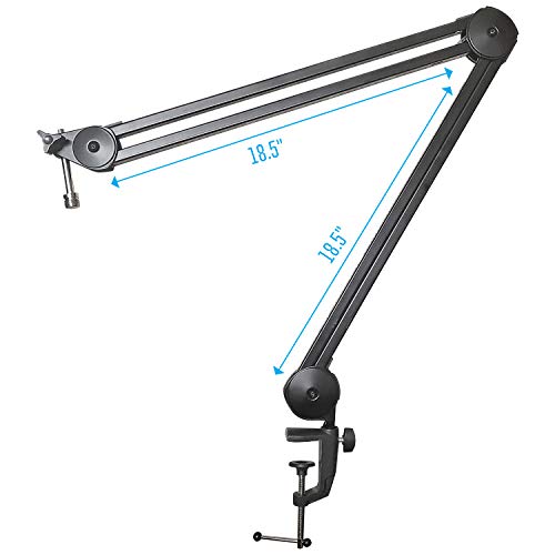 AxcessAbles Large Heavy Duty Desk Mounted Microphone Boom Stand with 3.3ft Extension and 6ft XLR Cable | 5LB Capacity | Podcast Boom for Large Condenser Mic | Desktop Boom Mic Stand