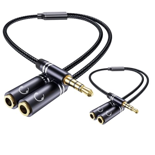 2 PCS 3.5mm Headphone Splitter, 36cm/14 inch Hi-Fi Sounds Extension Cable Audio Stereo Y Splitters, 3.5 mm Male to 2 Female (TRRS - 4 Pole), Nylon-Braided Aux Cable Compatible with PS4, Switch & More - style: 2 Pack Y Headphone Splitter