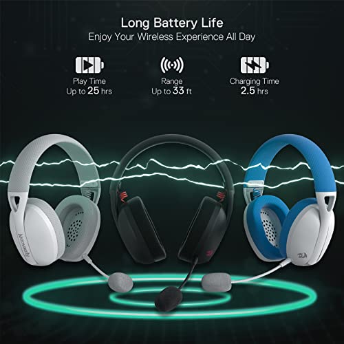 Redragon H848 BT Wireless Gaming Headset - Lightweight - 7.1 Surround Sound - 40MM Drivers - Detachable Microphone - Multi Platforms for PC, PS5/4/3, Switch, Mobile - color: Grey