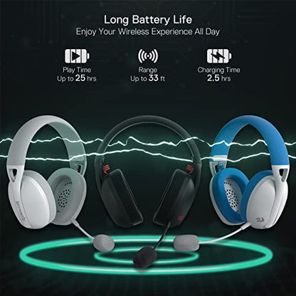 Redragon H848 BT Wireless Gaming Headset - Lightweight - 7.1 Surround Sound - 40MM Drivers - Detachable Microphone - Multi Platforms for PC, PS5/4/3, Switch, Mobile - color: Grey