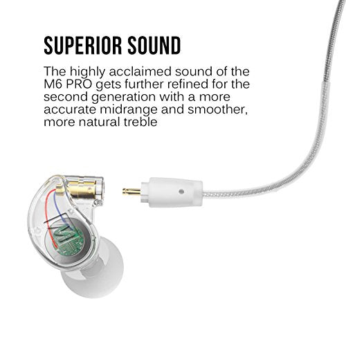 MEE audio M6 PRO 2nd Generation Universal-Fit Noise-Isolating Musicians’ in-Ear Monitors with Detachable Cables (Clear) - color: Clear, style: In-Ear Monitors