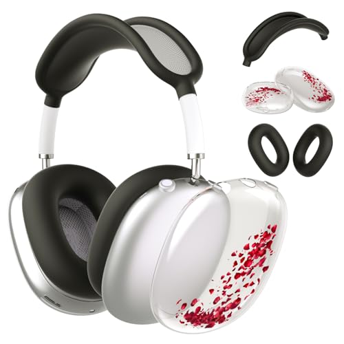 Headphone Cover for AirPods Max, Girly Cute Clear Ear Cups Covers, Black Silicone Ear Pad Case Headband Cover for Apple AirPods Max (2024/2020), Rose - color: Rose-Black