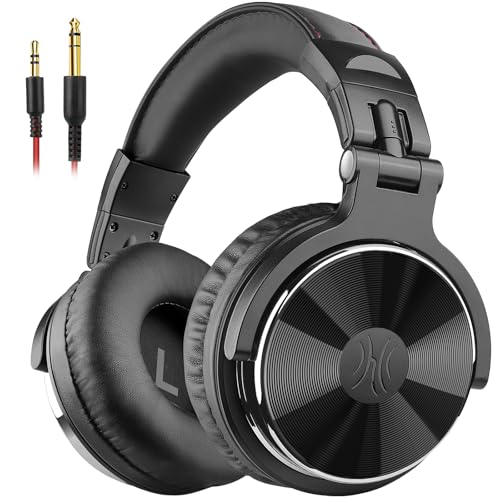OneOdio Pro 10 Over-Ear Headphones Wired 50mm Driver 6.35 & 3.5mm Jack DJ Monitor Headphones Recording Mixing Studio Monitoring Guitar Podcast Cell Phone PC MP3/4 Black